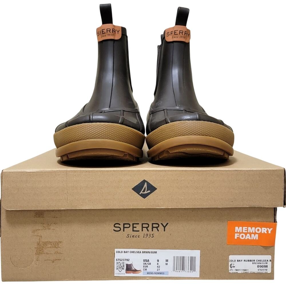 Sperry Men Cold Bay Chelsea Waterproof Rain Boots Size US 9M Brown Gum Rubber - Picture 5 of 5